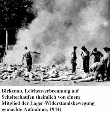 Leichenverbrennung in Birkenau 1944.